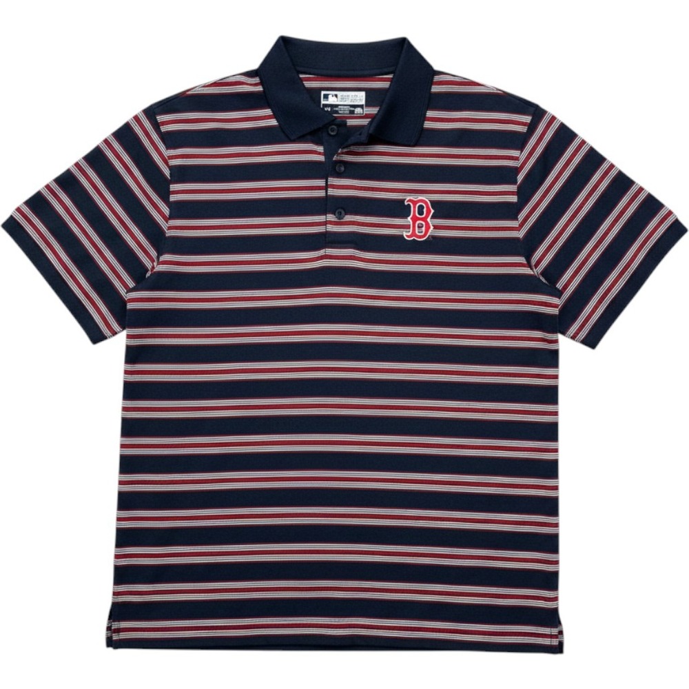 True Fan MLB Boston Red Sox Mens Navy Striped‎ Polo Shirt Large RN77386